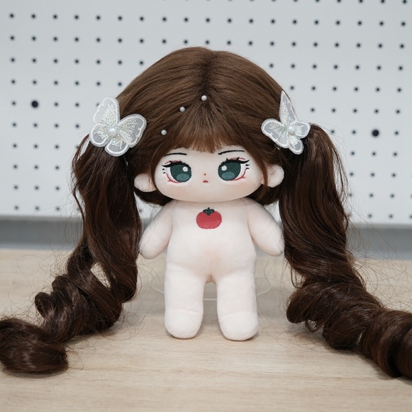 Persimmon 20cm Brown Hair Color Cotton Doll with Ponytail Jaw Clips